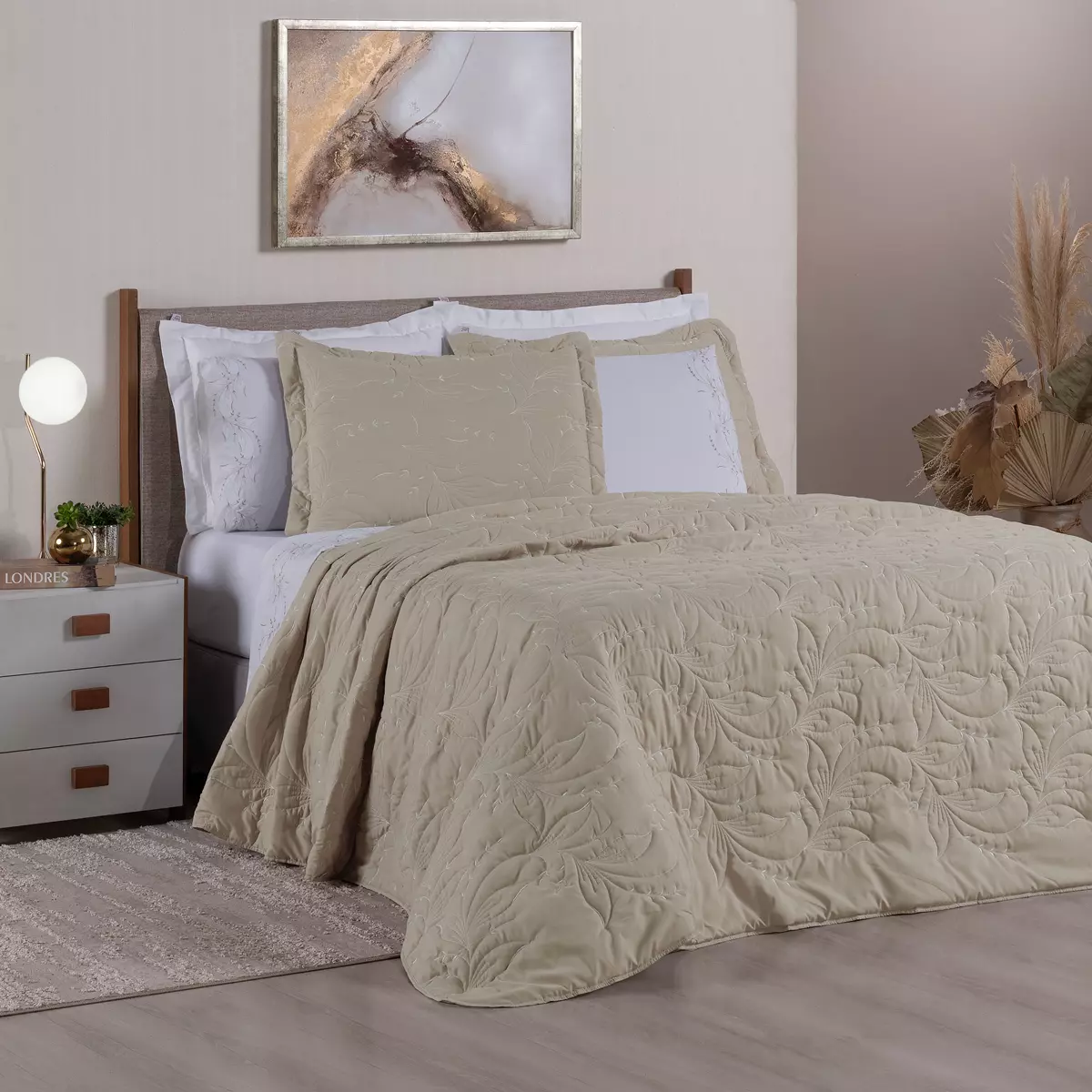 COBRE LEITO CASAL SINTONIA 03 PEÇAS - 200 FIOS - BORDADO foto adicional 1