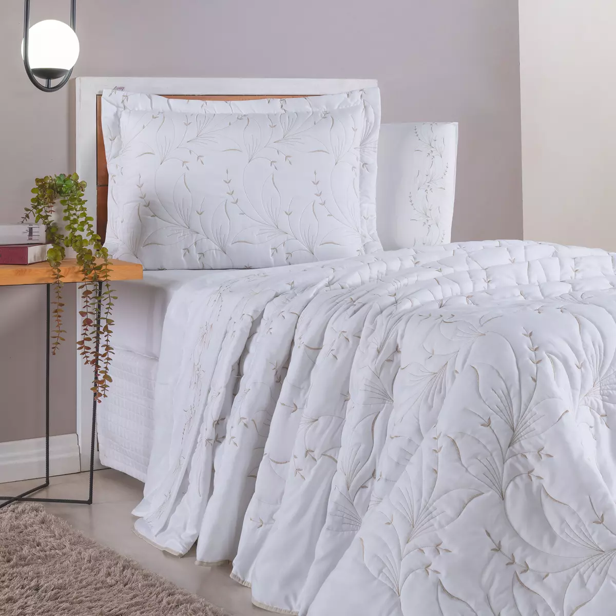 COBRE LEITO SOLTEIRO SINTONIA 02 PECAS - 200 FIOS - BORDADO foto adicional 1