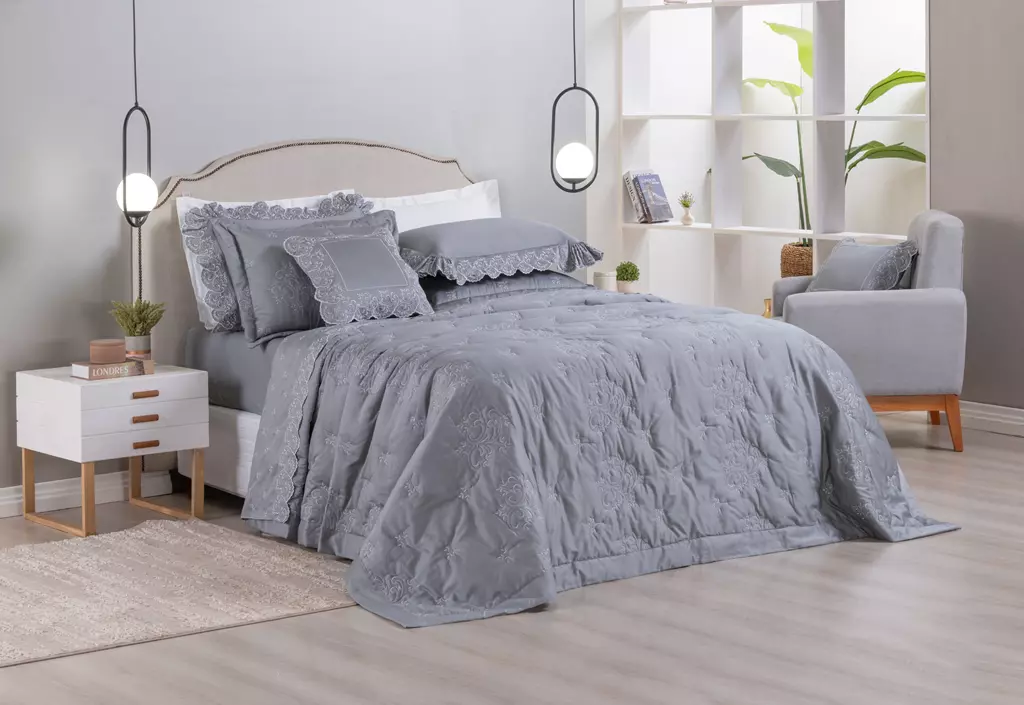 COBRE LEITO QUEEN 400 FIOS ANDORRA 3 PEÇAS -BORDADO foto adicional 4