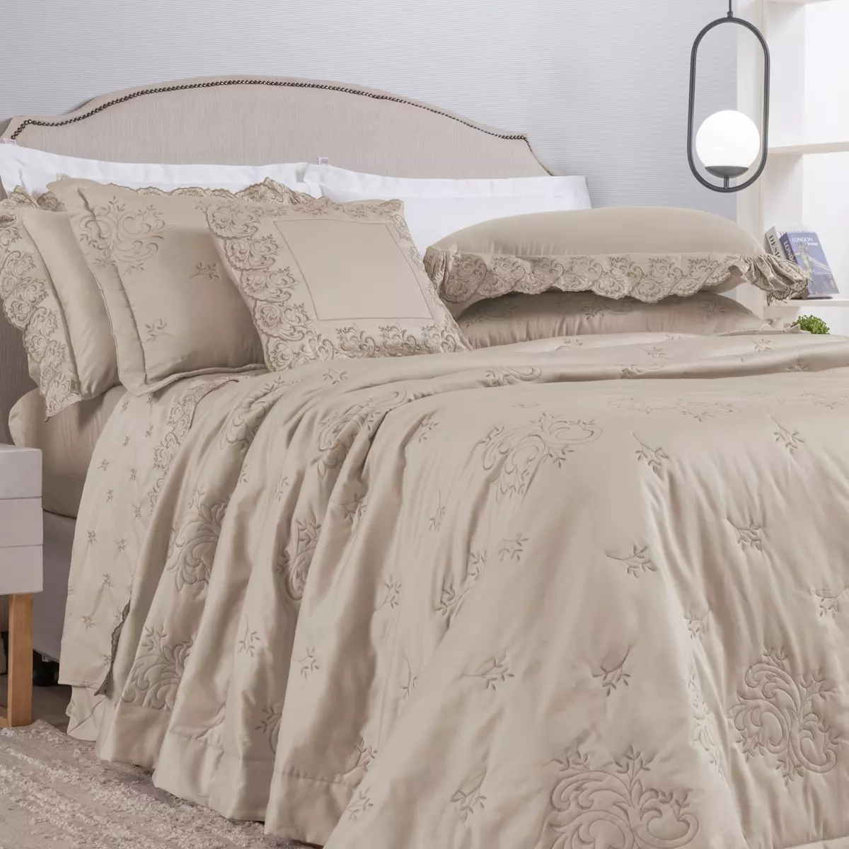 COBRE LEITO KING ANDORRA BORDADO 400 FIOS 3 PEÇAS - MEDIDA DE SUPER KING 