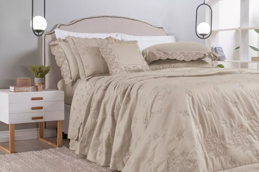 COBRE LEITO KING ANDORRA BORDADO 400 FIOS 3 PEÇAS - MEDIDA DE SUPER KING  foto adicional 4