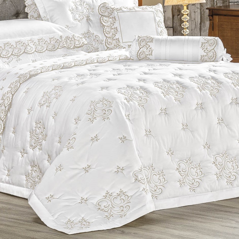 COBRE LEITO QUEEN 400 FIOS ANDORRA 3 PEÇAS -BORDADO foto adicional 5