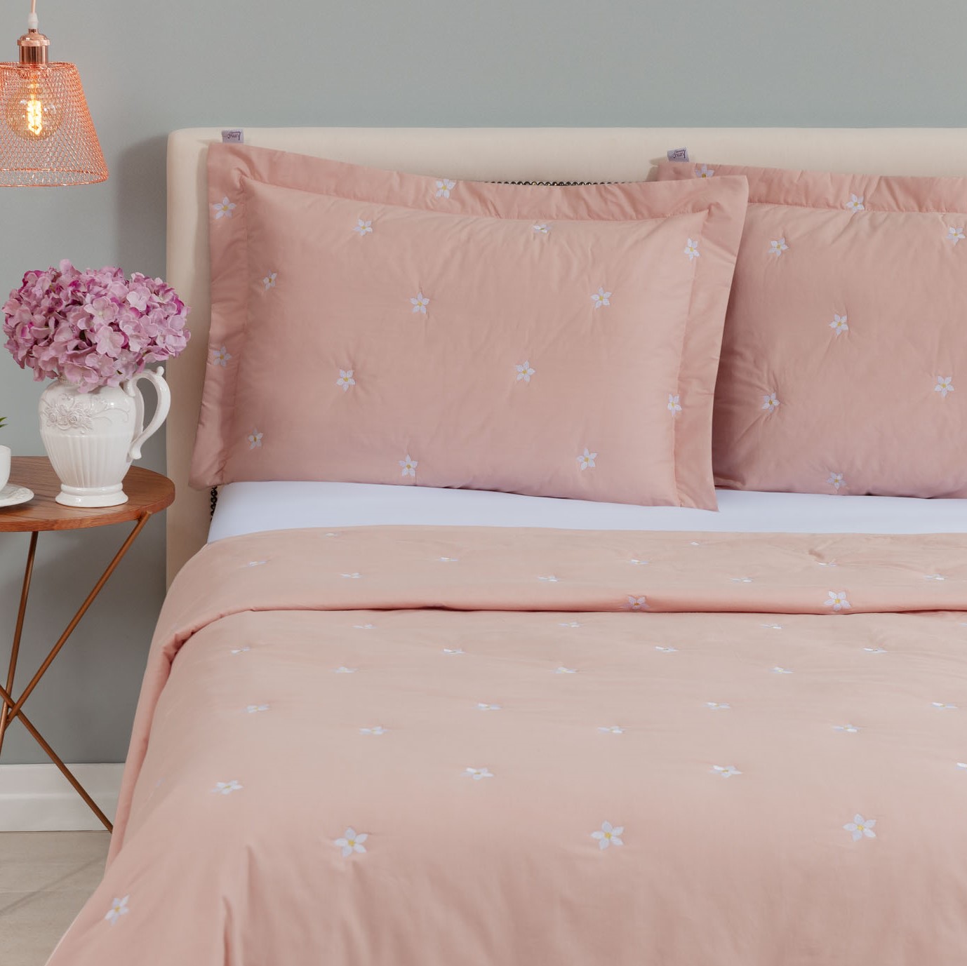 COBRE LEITO  QUEEN BEM ME QUER 3 PEÇAS -BORDADO - PERCAL 230 FIOS foto adicional 2