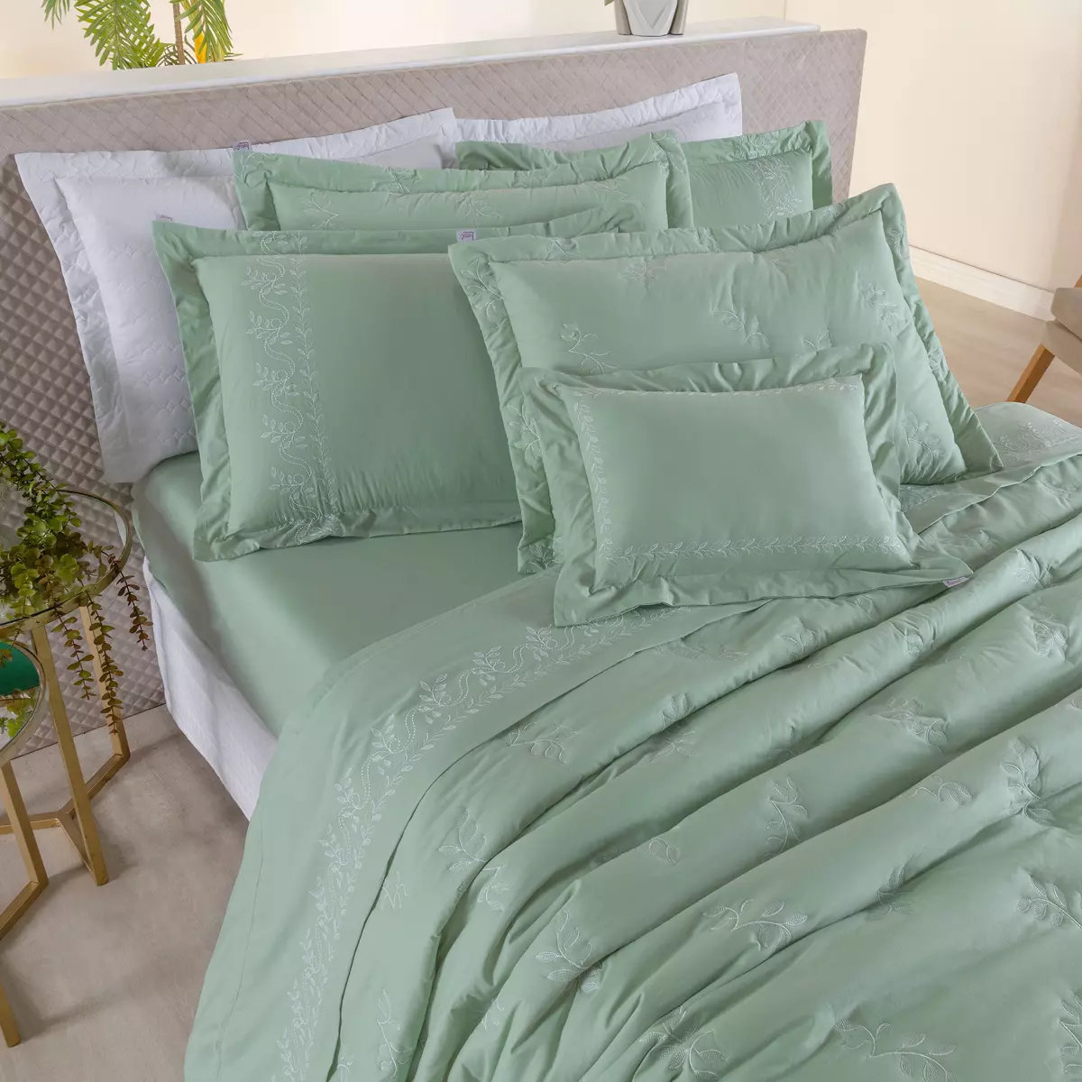 ALMOFADA BORDADA GARDEN CAPA E REFIL  RETANGULAR 2 PEÇAS - 230 FIOS -PURO ALGODÃO foto adicional 7