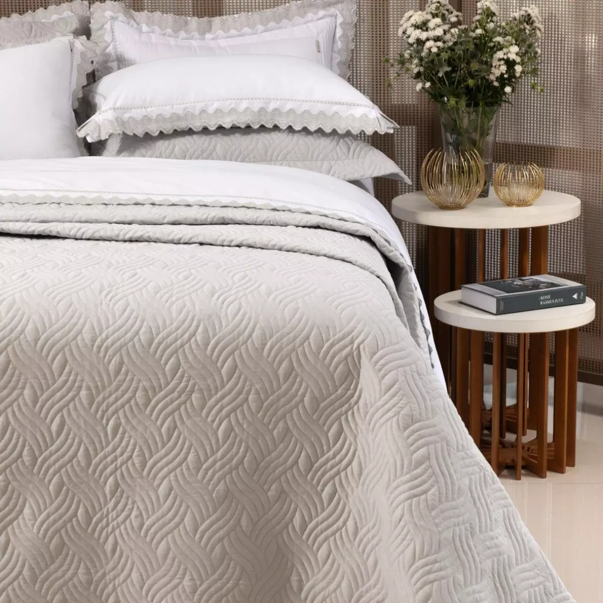 COBRE LEITO QUEEN BELINE 3 PEÇAS -  TECIDO CHAMBRAY foto adicional 1