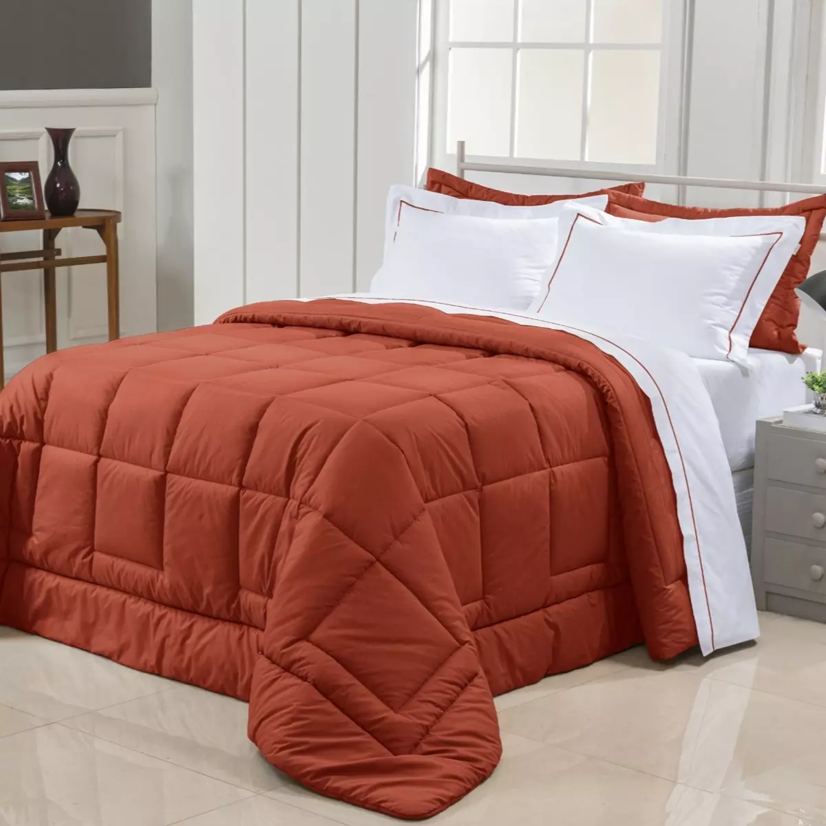 EDREDOM QUEEN PRÁTIC 1 PEÇA - PERCAL 200 FIOS -  DUPLA FACE foto adicional 2