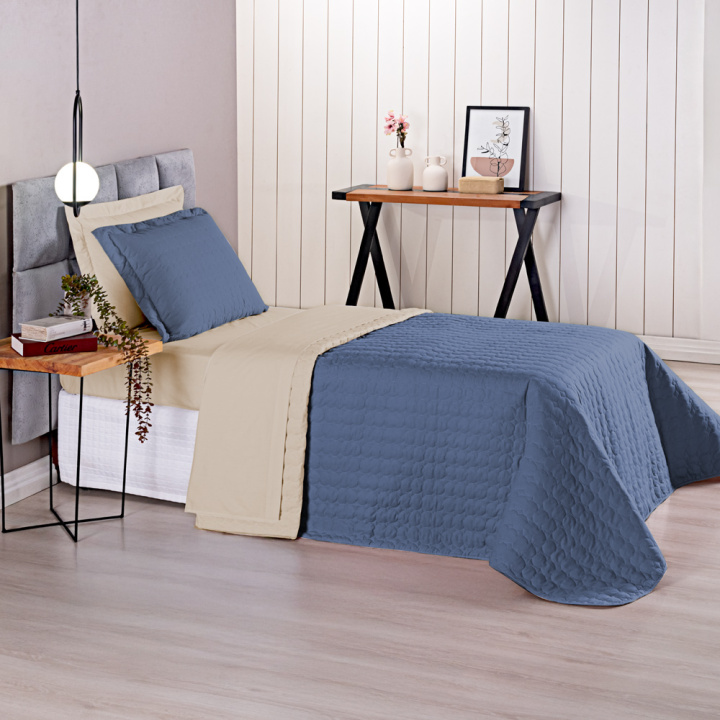 COBRE LEITO SOLTEIRO KING CASUAL 230 FIOS - PURO ALGODÃO- DUPLA FACE MATELASSADO