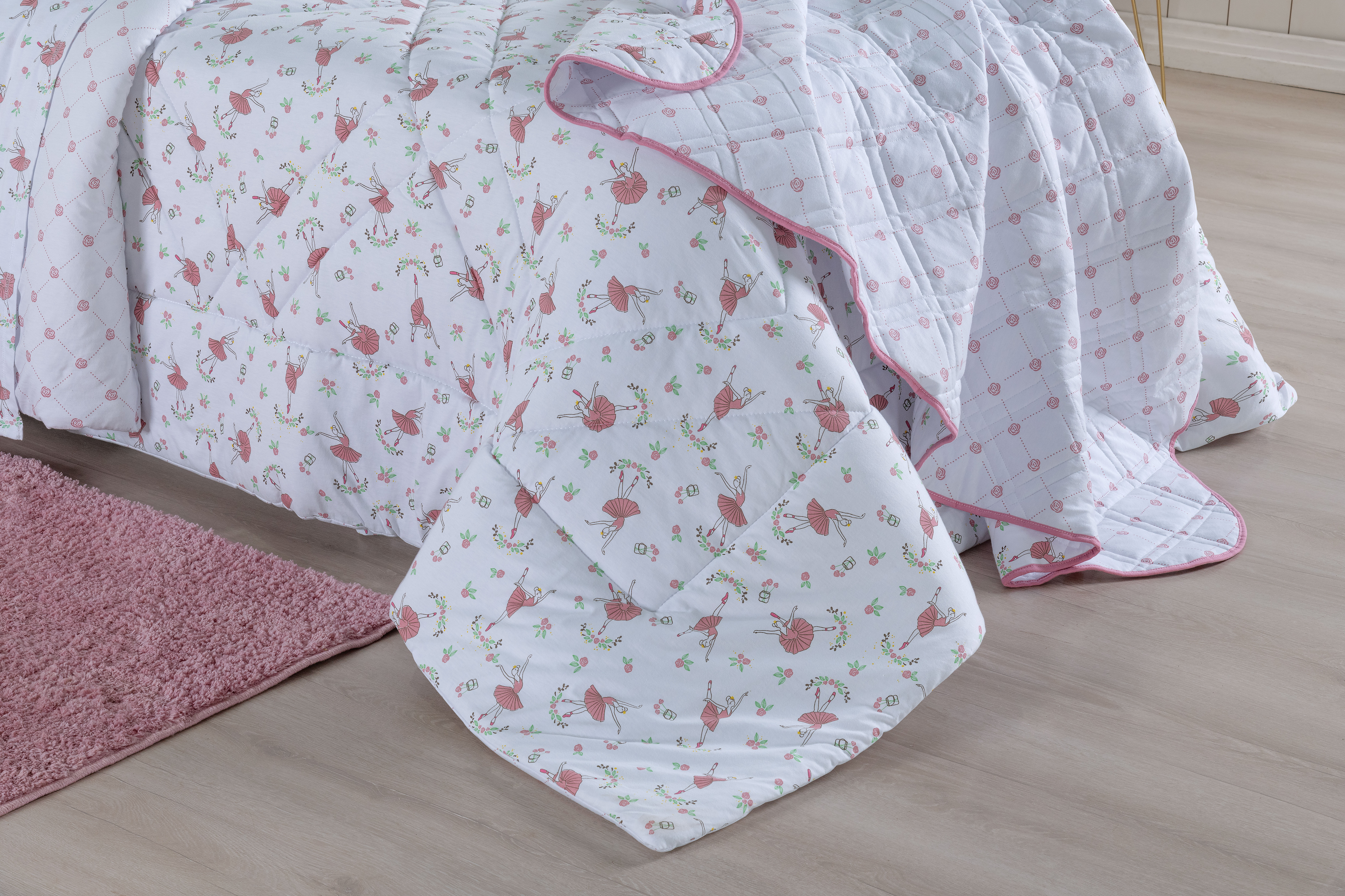 COBRE LEITO BALLET  INFANTIL  MALHA  02 PEÇAS  - DUPLA FACE foto adicional 1