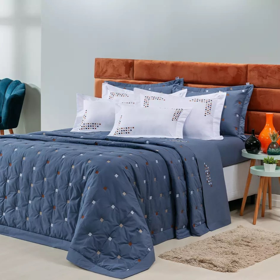 COBRE LEITO BORDADO KING ESTILO 03 PEÇAS - PERCAL 230 FIOS - MEDIDAS  SUPER KING