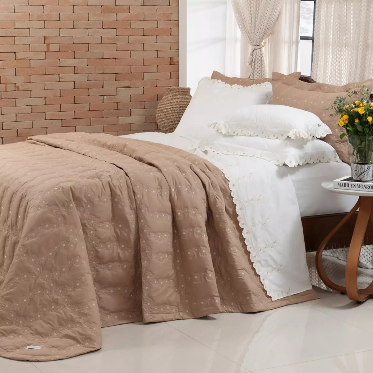 COBRE LEITO KING NUANCE 03 PEÇAS - PERCAL 250 FIOS - BORDADO