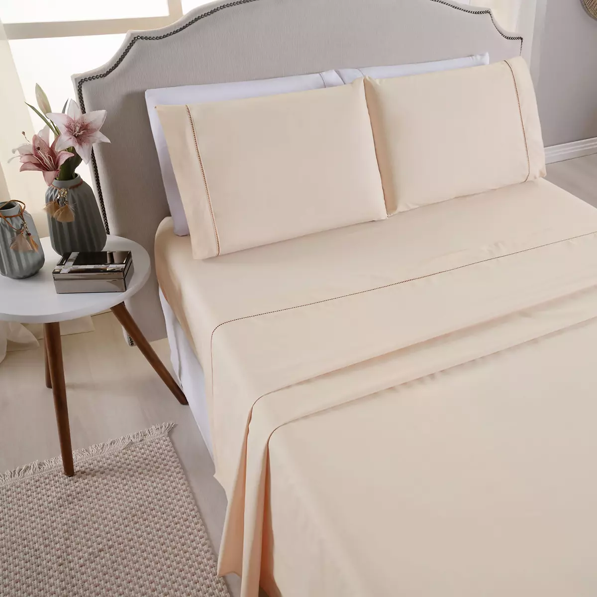 JOGO DE CAMA QUEEN PREMIER 200 FIOS TOQUE DE ALGODÃO 4 PEÇAS