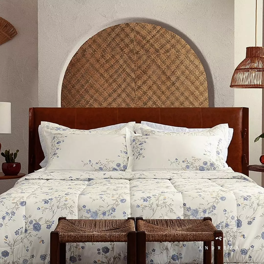 JOGO DE CAMA CASAL FLORAL LISLIE 4 PEÇAS - PERCAL 200 FIOS - ESTAMPADO - ACABAMENTO : FRONHA LOCALIZADA