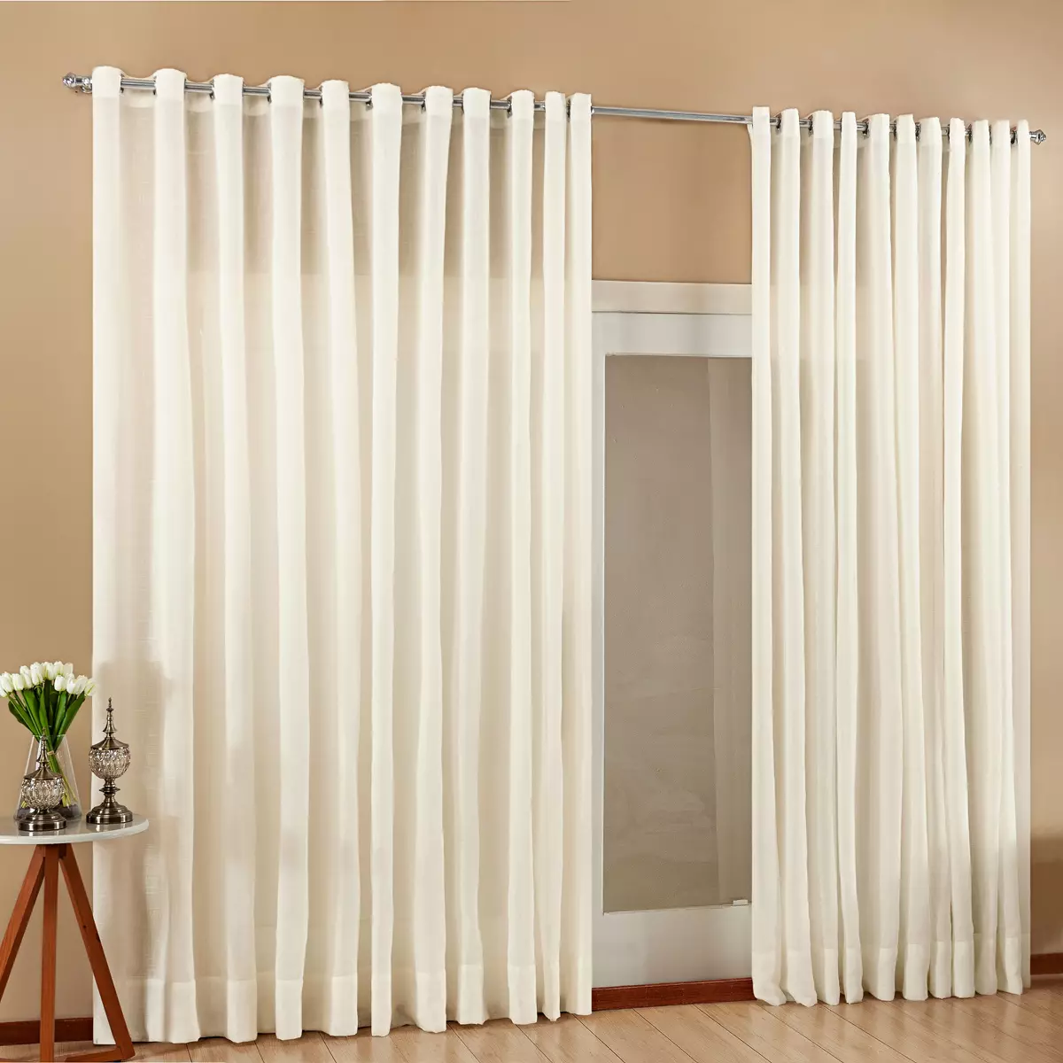 CORTINA TRÉCCIA  DE GAZE DE LINHO E VOIL BORDADO COM ILHÓS CROMADO PARA ESPAÇO DE 3,00 M LARG X 2,80M ALT. foto adicional 3