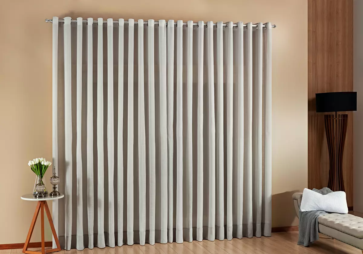 CORTINA TRÉCCIA  DE GAZE DE LINHO E VOIL BORDADO COM ILHÓS CROMADO PARA ESPAÇO DE 3,00 M LARG X 2,80M ALT. foto adicional 7