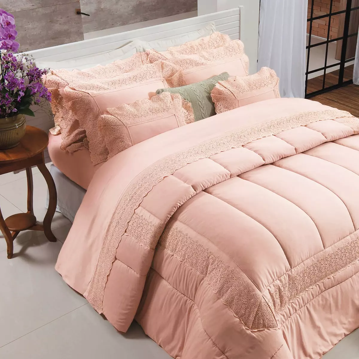 KIT EDREDOM QUEEN VALERIE 03 PEÇAS  - PERCAL 300 FIOS ACETINADOS