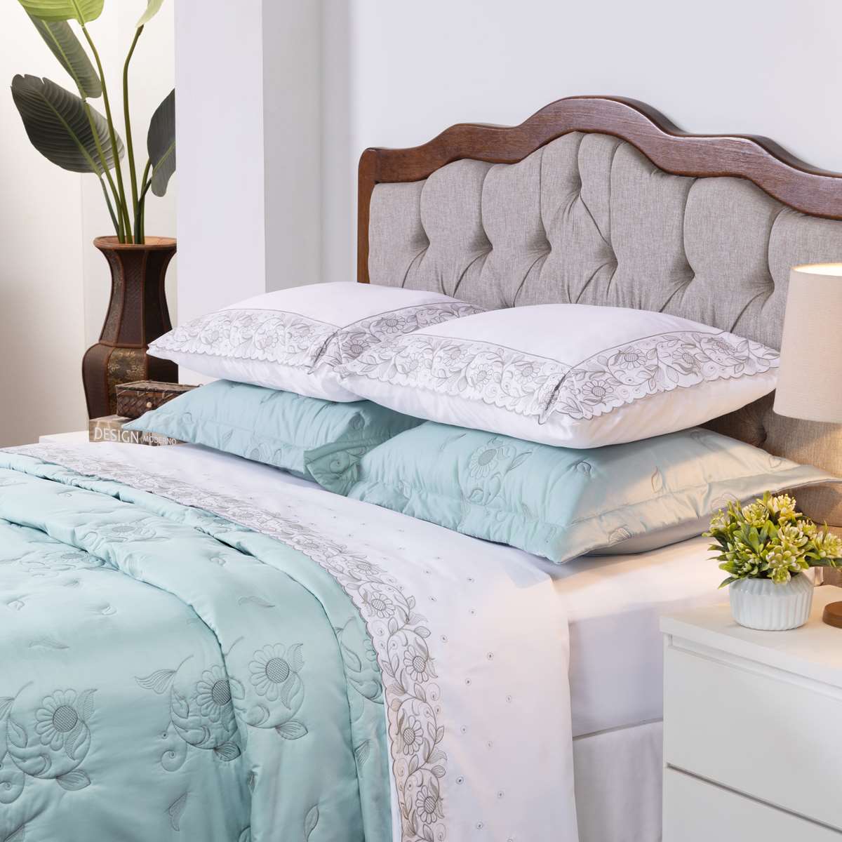 JOGO DE CAMA QUEEN REQUINTE 4 PECAS - PERCAL 400 FIOS ACETINADOS