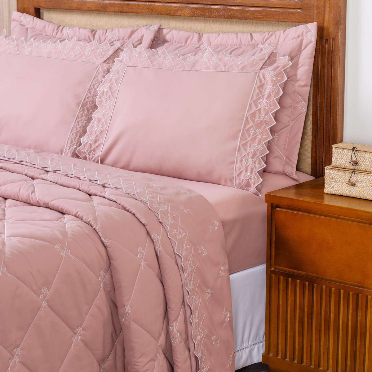 JOGO DE CAMA KING BORDADO FLORENCE  4 PEÇAS- HIPERCAL 400 FIOS  foto adicional 1