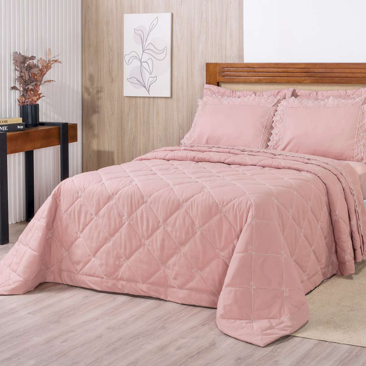 JOGO DE CAMA QUEEN BORDADO  FLORENCE 4 PEÇAS -  HIPERCAL 400 FIOS   foto adicional 3