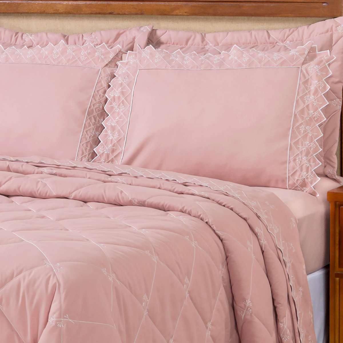 COBRE LEITO BORDADO QUEEN FLORENCE HIPERCAL 3 PEÇAS  - 400 FIOS  foto adicional 2